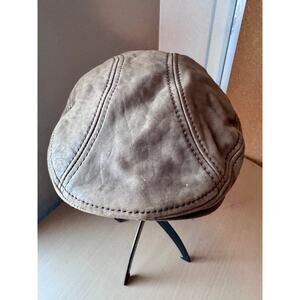 Vintage Style Distressed Brown Leather Flat Cap Scally Driving Hat